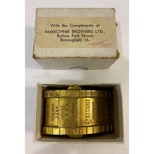 815 - A McKECHNIE BRASS FIRST WORLD WAR TANK. An early 20th Century promotional bronze paperweight in the ... 