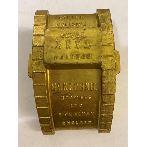 815 - A McKECHNIE BRASS FIRST WORLD WAR TANK. An early 20th Century promotional bronze paperweight in the ... 