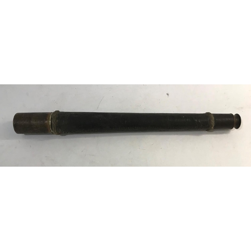 819 - A 19TH CENTURY LONDON MADE TELESCOPE. A single draw telescope with extending shade, canvas and rope ... 