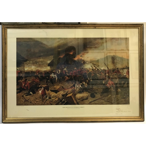 831 - THE BATTLE OF WATERLOO, AND RORKE'S DRIFT, THREE PRINTS.
'The Defence of Rorke's Drift' after Alphon... 