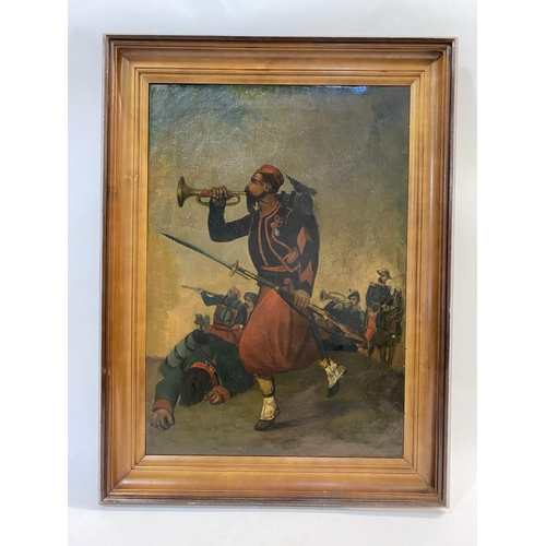 833 - A TURKISH SOLDIER BLOWING A BUGLE IN BATTLE. The soldier standing looking towards the battle, blowin... 