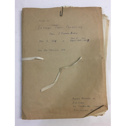 837 - A FOLDER OF TYPE LETTERS 'PALESTINE 1915 - 1918'. The folder titled 'Copies of Letters + Diaries fro... 