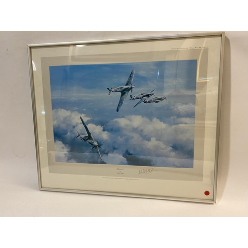 838 - FIVE AVIATION PRINTS SIGNED BY DOUGLAS BADER, JOHNNIE JOHNSON AND OTHERS. A collection of five signe... 