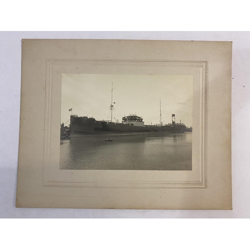 857 - A MOUNTED PHOTOGRAPH OF THE STEAM TANKER SAN FABIAN. A 15.5 x 21.5cm black and white photograph of t... 