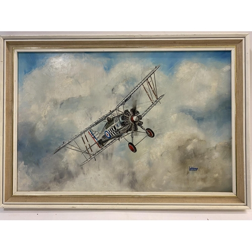 868 - DAVID GIBBINGS OIL OF A GLOSTER GAMECOCK. A Gloster Gamecock flying amongst clouds, oil on board, si... 