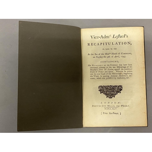 936 - AN 18TH CENTURY PAMPHLET VICE ADMIRAL LESTOCK'S RECAPITUALTION. A 27 page pamphlet being the words s... 