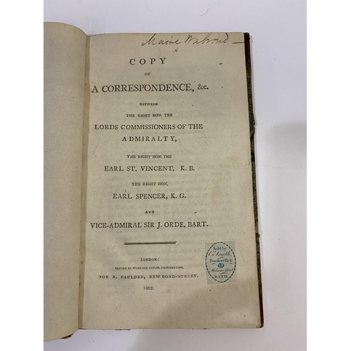 949 - CORRESPONDENCE BETWEEN EARL ST VINCENT AND EARL SPENCER. Copy of a Correspondence, &c Between the ri... 