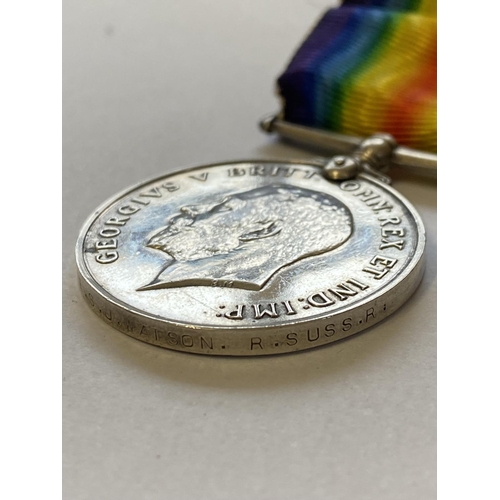 981 - A FIRST WORLD WAR CASUALTY PAIR TO THE ROYAL SUSSEX REGIMENT. A Great War pair comprising War Medal ... 