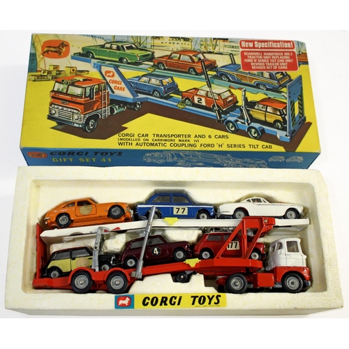 1345 - BOXED CORGI GIFT SET 41 - CAR TRANSPORTER a Gift Set 41 Corgi Car Transporter and with 6 various car... 