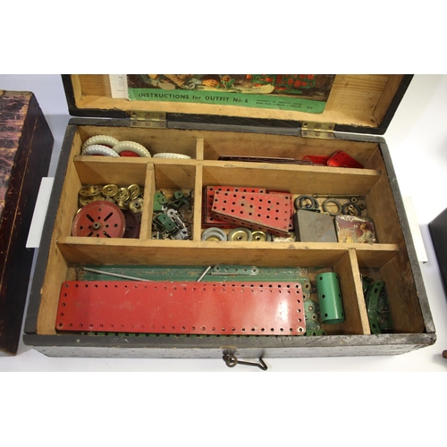 1378 - TWO BOXED SETS OF MECCANO including one wooden box with lift out tray and layer below, marked on the... 