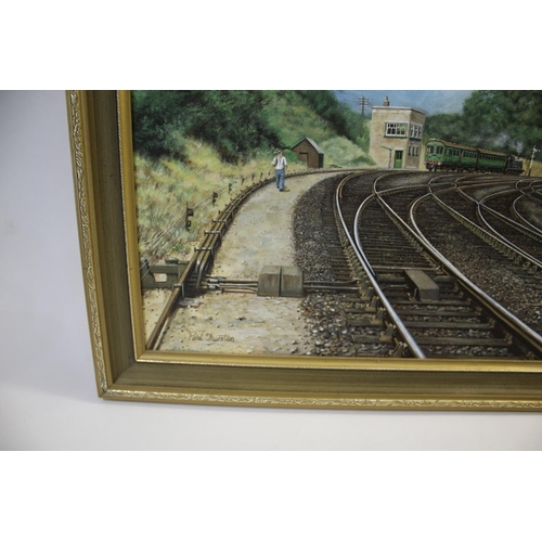 1389 - PAUL THURSTON (BRITISH) - RAILWAY PAINTING, YEOVIL INTEREST an acrylic painting on canvas with a dep... 