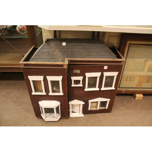 1423 - ANTIQUE DOLLS HOUSE - CLARE HALL an early 20thc two storey wooden dolls house titled Clare Hall, the... 