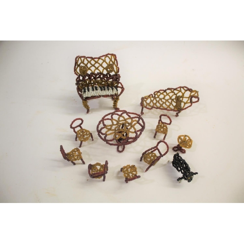 1424 - DOLLS HOUSE FURNITURE - BEADWORK an unusual set of dolls house furniture made from beads, including ... 