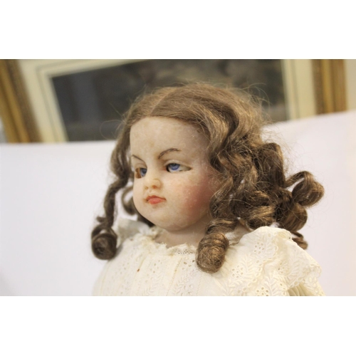 1434 - LARGE 19THC WAX DOLL - ANGELINA the large wax doll with weighted blue glass eyes and painted mouth, ... 