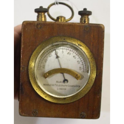 1443 - AN EARLY 20TH CENTURY MARCONI 'LINESMAN' METER. A Marconi galvanometer with silvered dial marked 'Ma... 