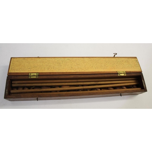 1455 - BOXED 19THC FISHING GAME an interesting wooden fishing game in a wooden box, with written instructio... 