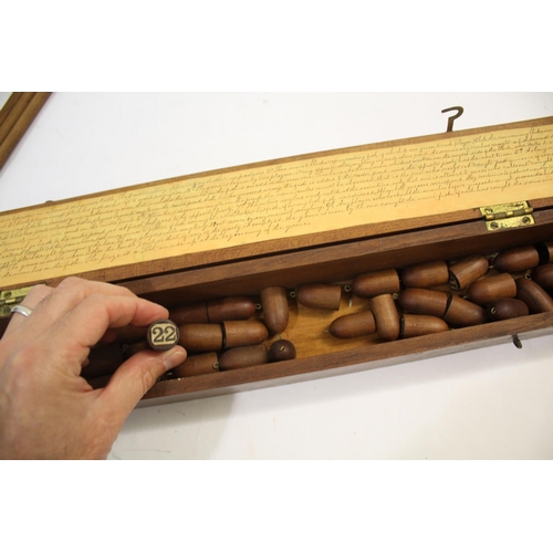 1455 - BOXED 19THC FISHING GAME an interesting wooden fishing game in a wooden box, with written instructio... 