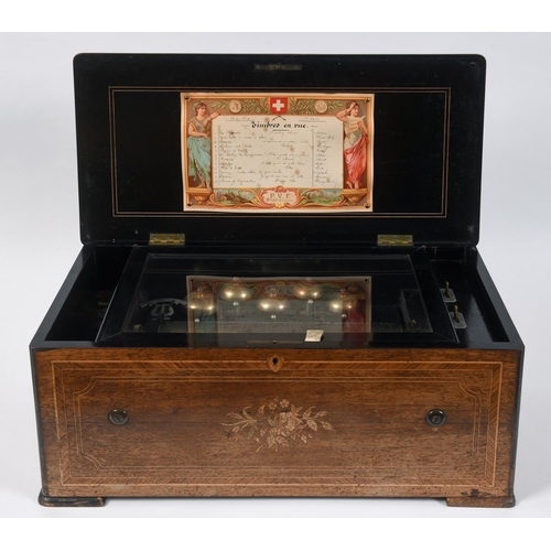 1458 - LARGE VICTORIAN MUSICAL BOX - P.V.F a large musical box with a bells in view 12 air movement, with c... 