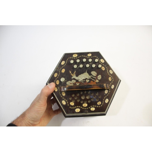 1468 - INLAID ANTIQUE CONCERTINA possibly German, the 21 button concertina with rosewood ends and inlaid wi... 