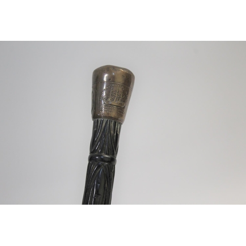 1471 - WALKING CANE - NELSON a copper top walking cane with a depiction of Nelson and Foudroyant Nelson's F... 