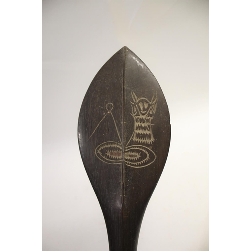 1474 - POLYNESIAN CARVED PADDLE/SPEAR  probably Solomon Islands and 19thc, made in hardwood the leaf shaped... 