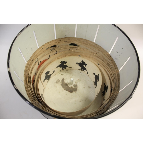 1475 - VICTORIAN ZOETROPE WHEEL OF LIFE with a revolving metal canister with vertical slits, and supported ... 