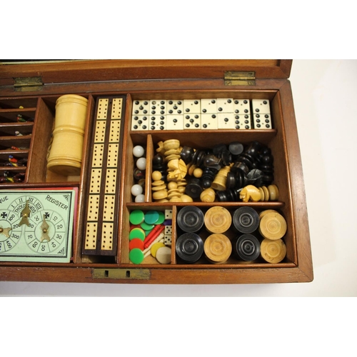 1480 - MAHOGANY GAMES COMPENDIUM probably by F H Ayres, a mahogany box with a variety of games including ch... 