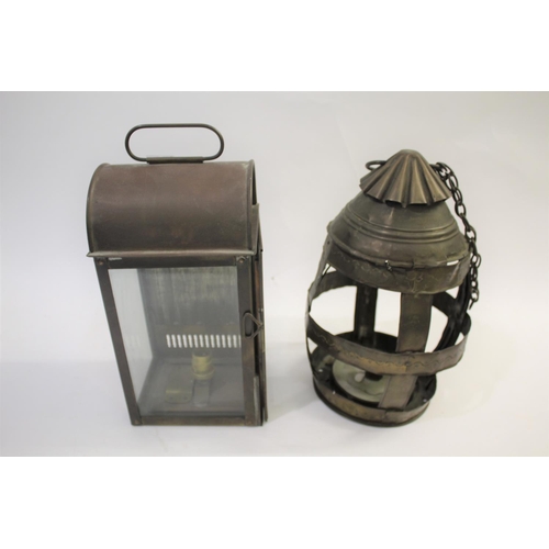 1483 - LARGE COPPER SHIPS LANTERN - THE MARITIME the copper lantern with a glass centre and metal handle, m... 