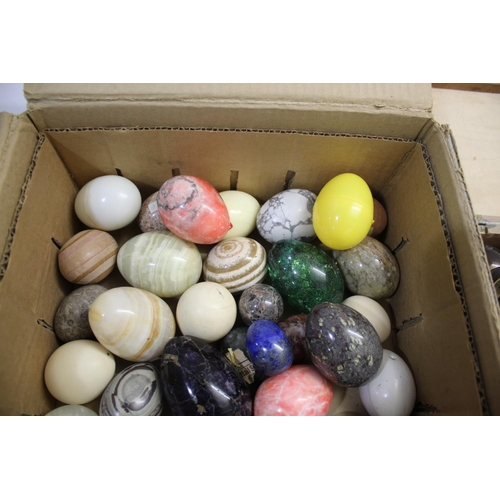 1486 - MARBLE SPECIMEN EGGS - BLUE JOHN an interesting group of marble eggs, some with written labels. Incl... 