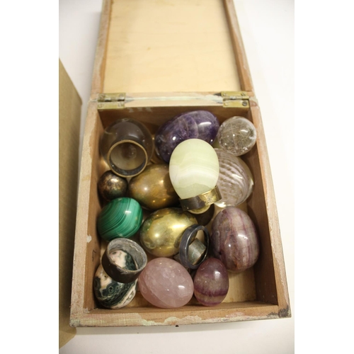 1486 - MARBLE SPECIMEN EGGS - BLUE JOHN an interesting group of marble eggs, some with written labels. Incl... 