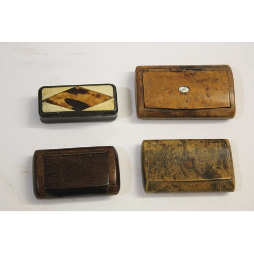 1490 - TREEN SNUFF BOXES including a carved snuff box in the form of two shoes's, with a hinged lid and bon... 