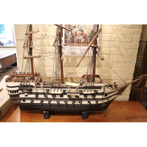 1508 - LARGE MODEL OF H.M.S VICTORY a late 19thc or early 20thc wooden model of HMS Victory, the model is s... 