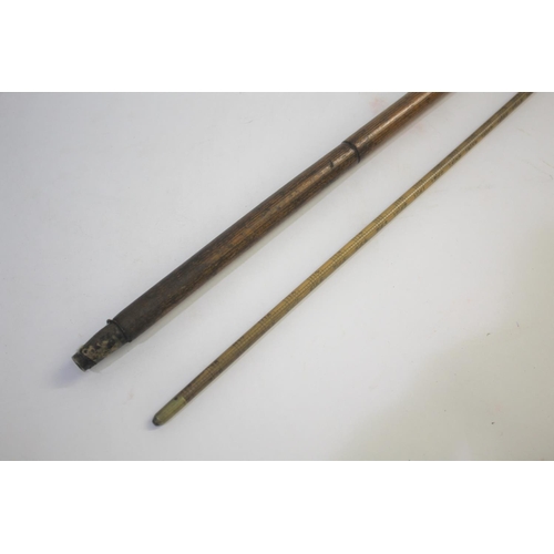 1509 - BARREL MEASURING WALKING STICK a bamboo walking stick with a concealed wooden and brass topped barre... 