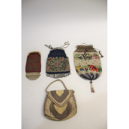 1586 - 19THC CUT STEEL BEADED BAG the beaded bag with a metal clasp, also with a beadwork draw string purse... 