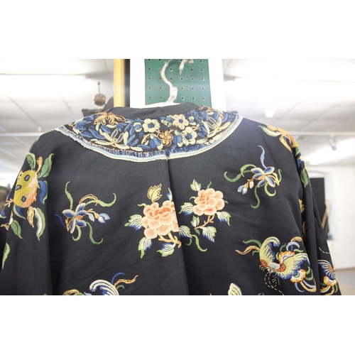 1630 - CHINESE SILK EMBROIDERED JACKET & CHINESE SILK EMBROIDERED ROBE a 19thc dark blue silk front fasteni... 