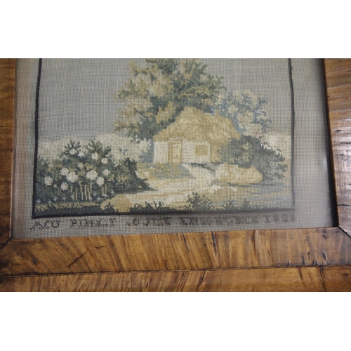 1641 - EARLY 19THC EMBROIDERY - 1828 an embroidery with a depiction of a cottage in a landscape, embroidere... 