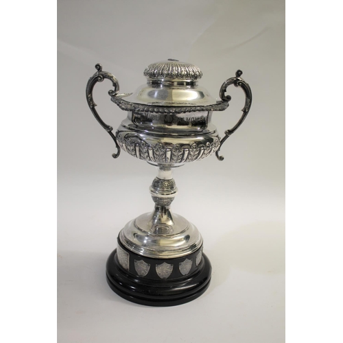 1827 - 1930'S FISHING TROPHY - THE MIDLAND SALMON CUP a large silver plated trophy on an ebonised wooden st... 