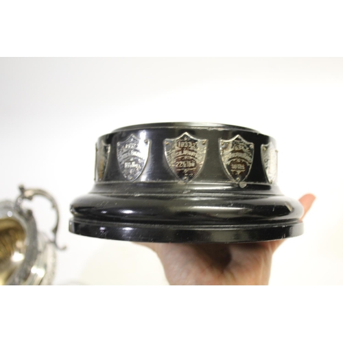 1827 - 1930'S FISHING TROPHY - THE MIDLAND SALMON CUP a large silver plated trophy on an ebonised wooden st... 