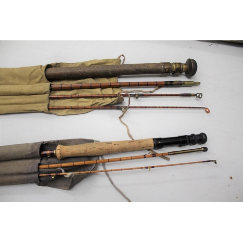 1830 - OGDEN SMITH CANE FISHING ROD a three piece cane rod with two tops and in a Ogden Smith bag, Also wit... 