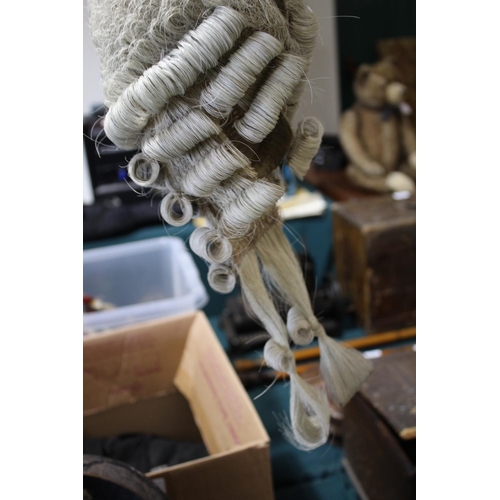 1453 - VINTAGE CASED BARRISTERS WIG - MR GUNNER a vintage wig in a japanned metal case, marked on the case ... 