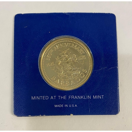 1268 - A BARBADOS ONE HUNDRED DOLLAR GOLD COIN. A 1975 350th Anniversary coin in Franklin Mint packaging of... 