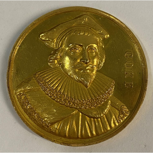 1269A - A VICTORIAN BIRMINGHAM LAW SOCIETY GOLD MEDAL. A gold medal, obverse with a portrait 'Coke' signed J... 