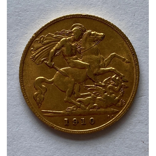 1281A - AN EDWARD VII HALF SOVEREIGN. An Edward VII Half Sovereign dated 1910.