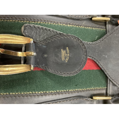 1613 - VINTAGE GUCCI LEATHER LUGGAGE purchased circa 1971, including a leather travelling bag with brass ca... 