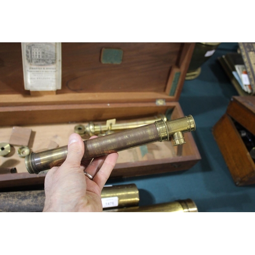 1476 - CASED 19THC TELESCOPE - R NEILL, BELFAST a large brass telescope with various attachments and lenses... 