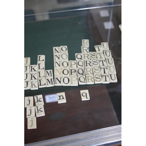 1494 - VINTAGE GAMES including a 19thc vintage alphabet game with bone letters in a small mahogany box, a b... 