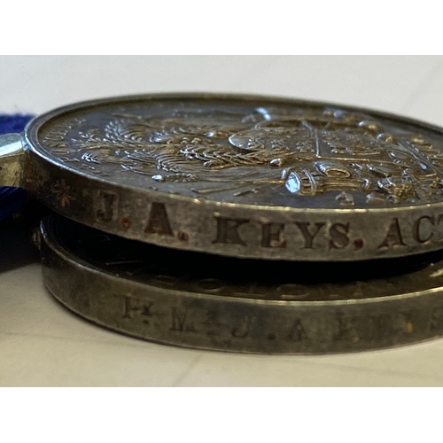 1061 - A CHINA AND CANADA PAIR TO PAY MASTER KEYS. A China War Medal 1842 named to J.A. Keys Actg. Purser H... 