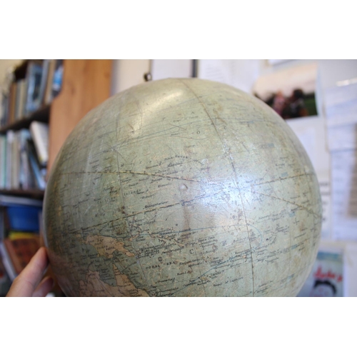 1452 - BACON'S EXCELSIOR TERRESTRIAL GLOBE a 12 inch terrestrial table globe mounted on a turned wooden sta... 