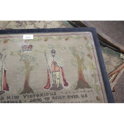 1647 - 1911 COMMEMORATIVE EMBROIDERED SAMPLER - M C BEATTY an interesting sampler with a depiction of King ... 