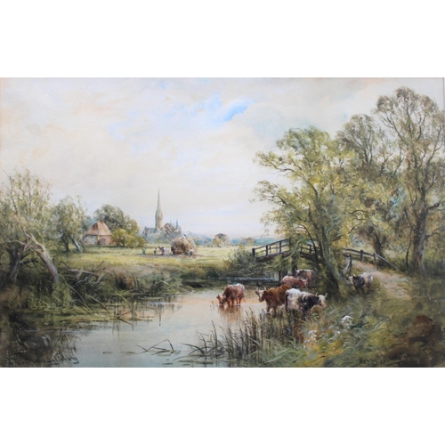 623 - HENRY JOHN KINNAIRD (1861-1929) VIEW NEAR SALISBURY Signed, inscribed with title, watercolour and bo... 